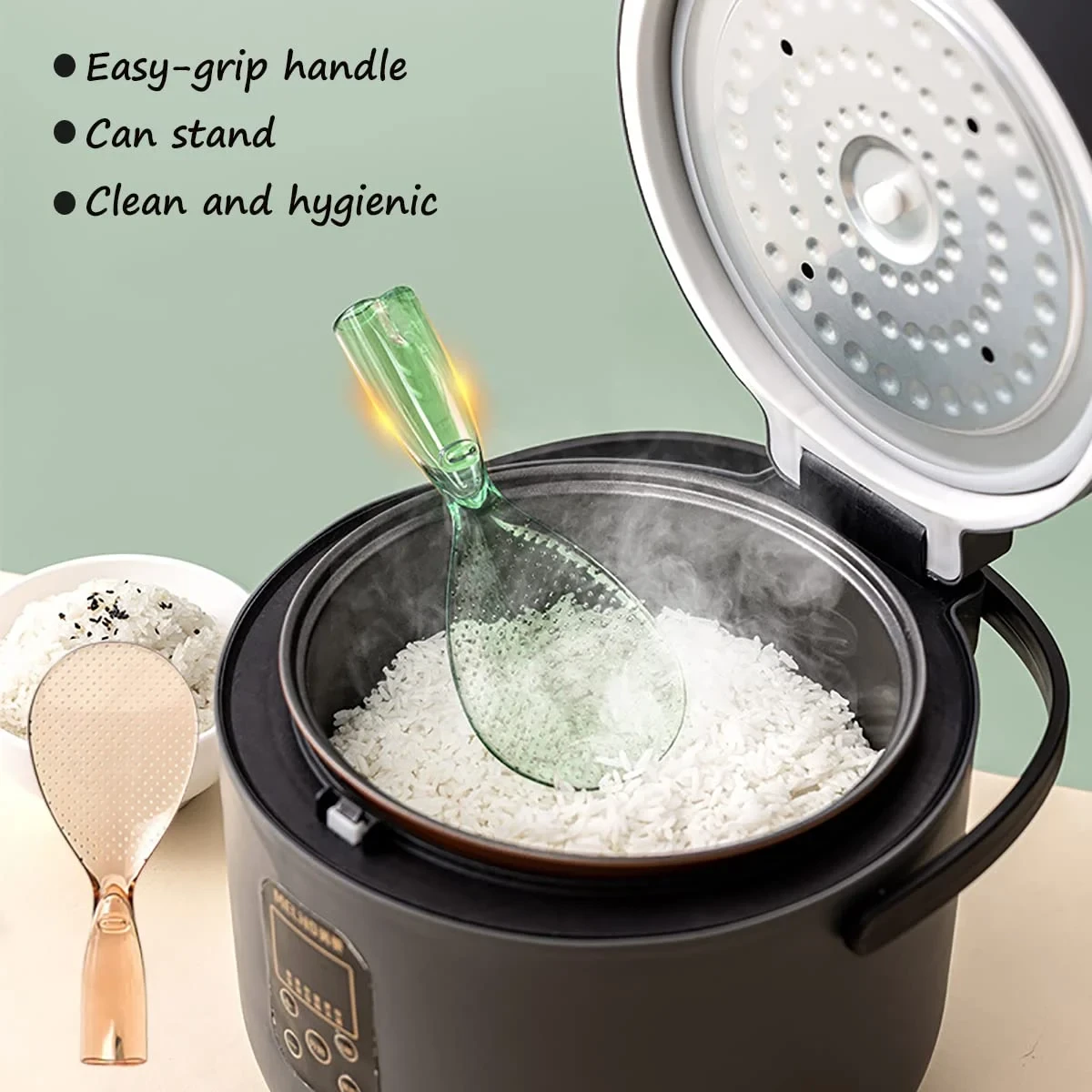 Rice Paddle Non-sticky No Scratch Table Rice Spoon Rice Cooker Scoop Kitchen Tool,Green&Pink