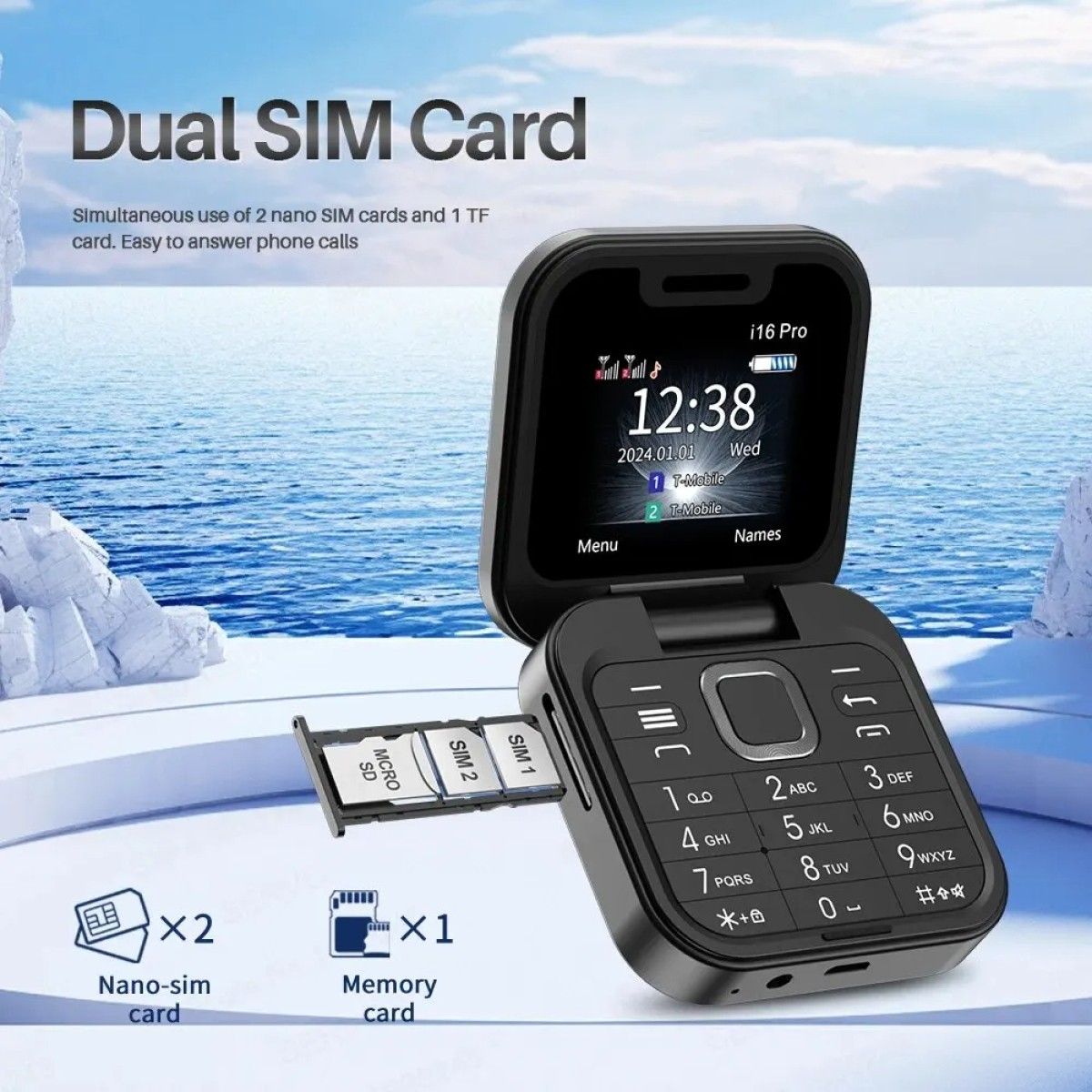 Mini Flip Mobile Phone 2 SIM Card Small Display Foldable Cell Phone