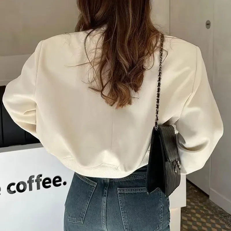 Fashion Button Stand-collar Jacket With Big Pockets Casual Loose Short Outwear Tops Coat For Women Clothing