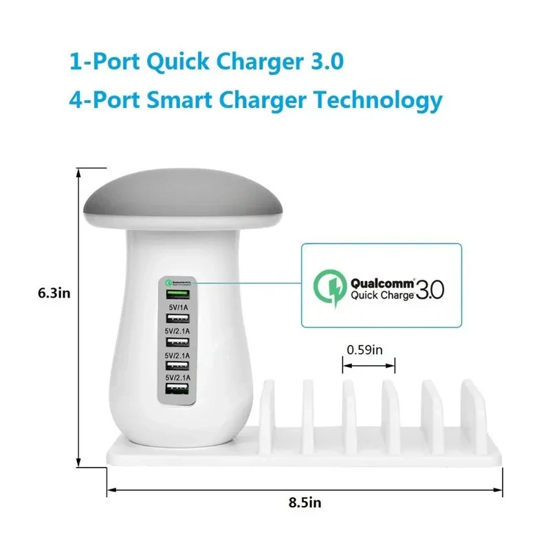 Mushroom Lamp Holder USB Charger