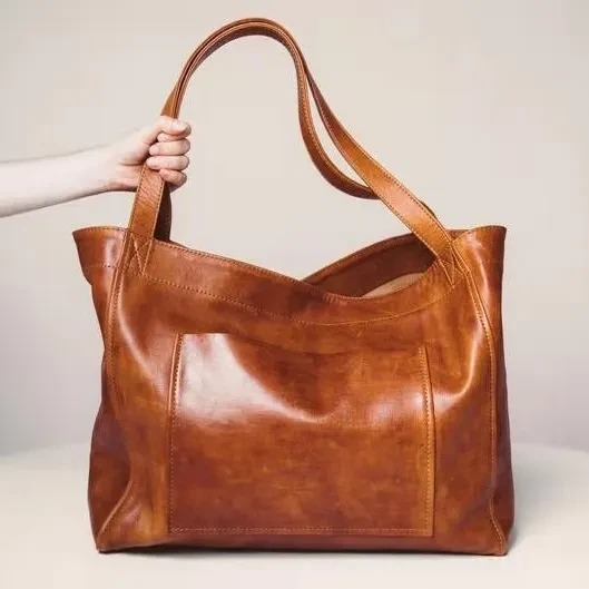 Large Capacity Oil Wax Tote Bags for Women Shoulder Bag