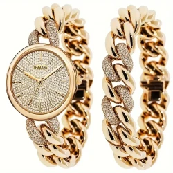 Vintage Chic Womens Quartz Watch & Bracelet Set