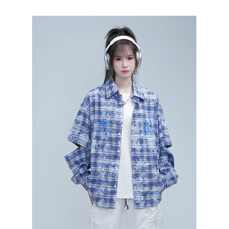 Detachable Cuff Tie-dye Shirt Coat