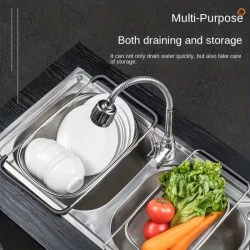 1pc, Sink Colander, Vegetable Sink Washing Basket, Fruit Drain Basket Rack, Stainless Steel Drain Basket
