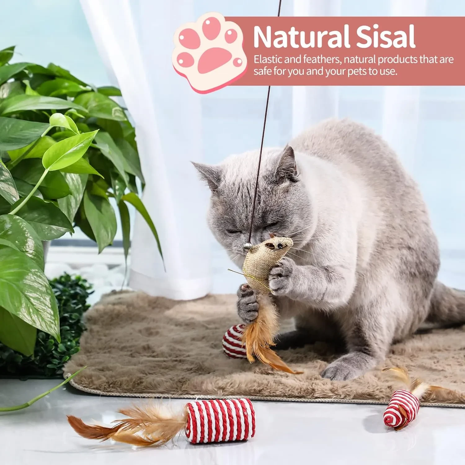 Cat Feather Toy Set 7-Piece Cat Wand & Catnip Toys