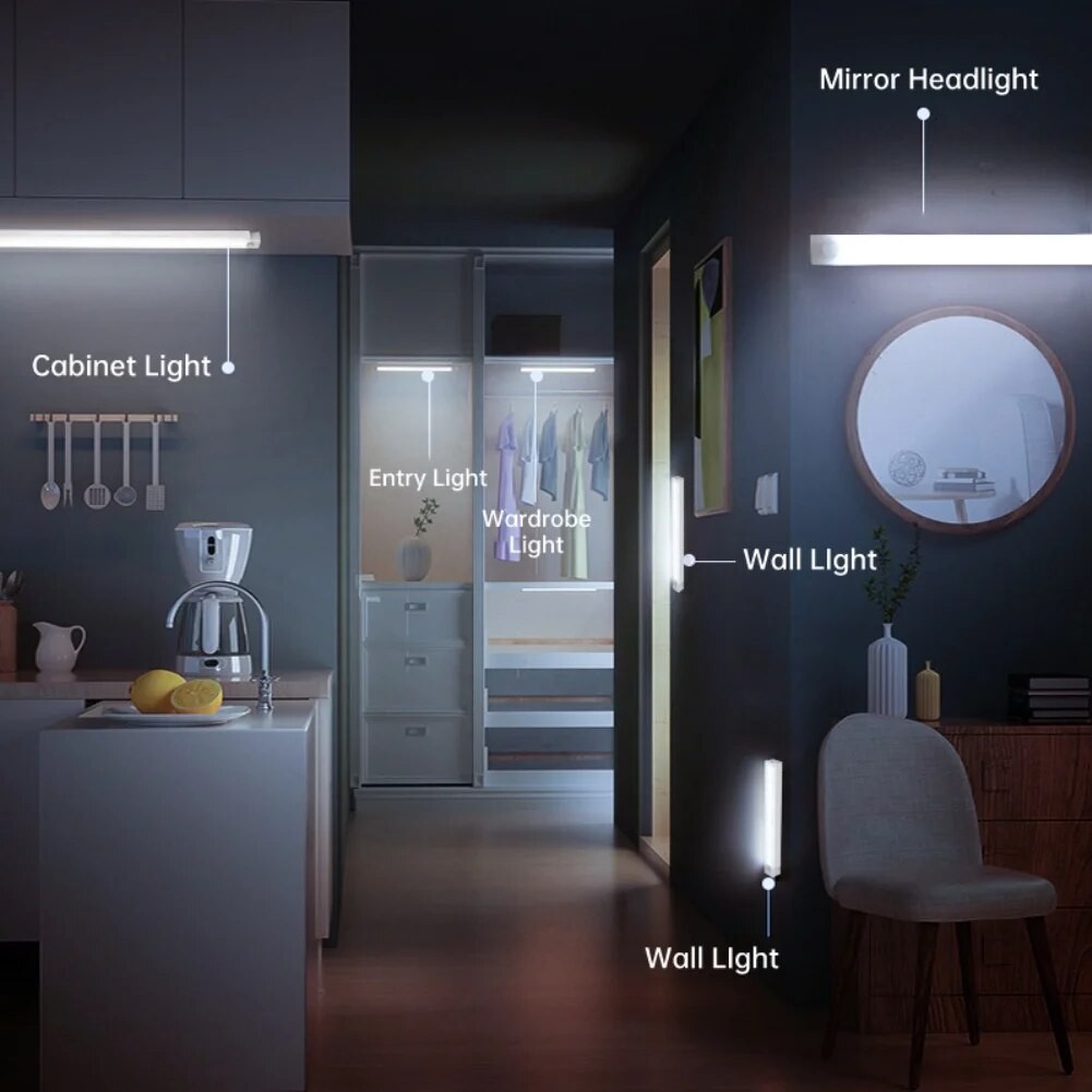 LED Motion Sensor Bar Light Type-C Rechargeable, Dimmable Night Light with Motion Detection
