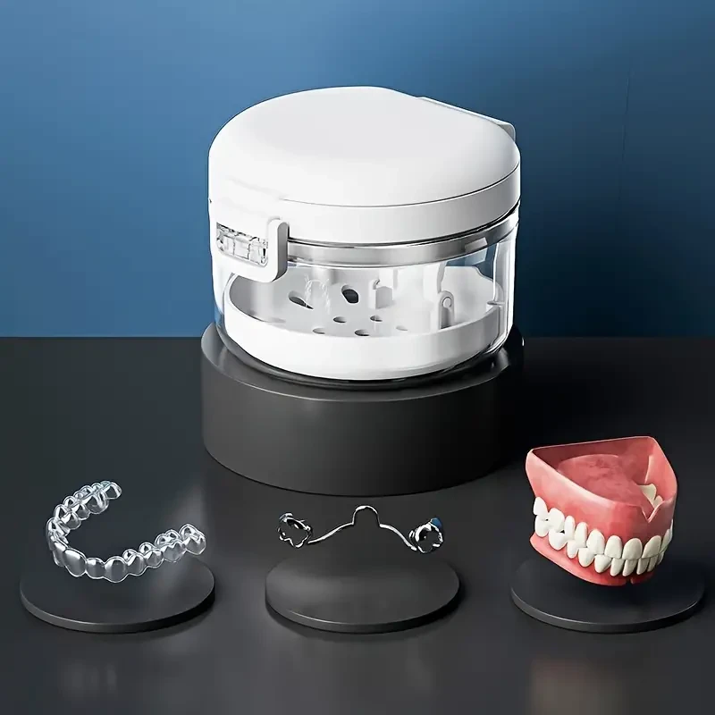 Portable Invisalign & Denture Storage Case Orthodontic Retainer Container Box with Ventilation Holes for Travel & Home Use