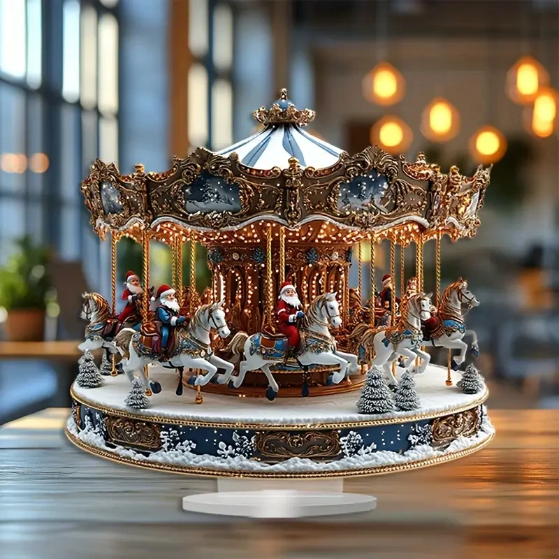 Boho Style Acrylic Carousel Music Box with Santa Claus Theme