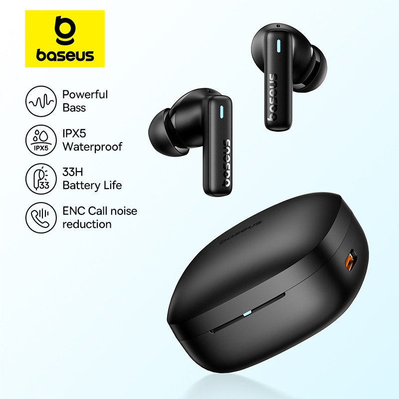 Baseus Bowie E19 Wireless Earphones Bluetooth 5.3, Big Bass, 12mm Drivers, IPX5 Waterproof with 33H Battery Life