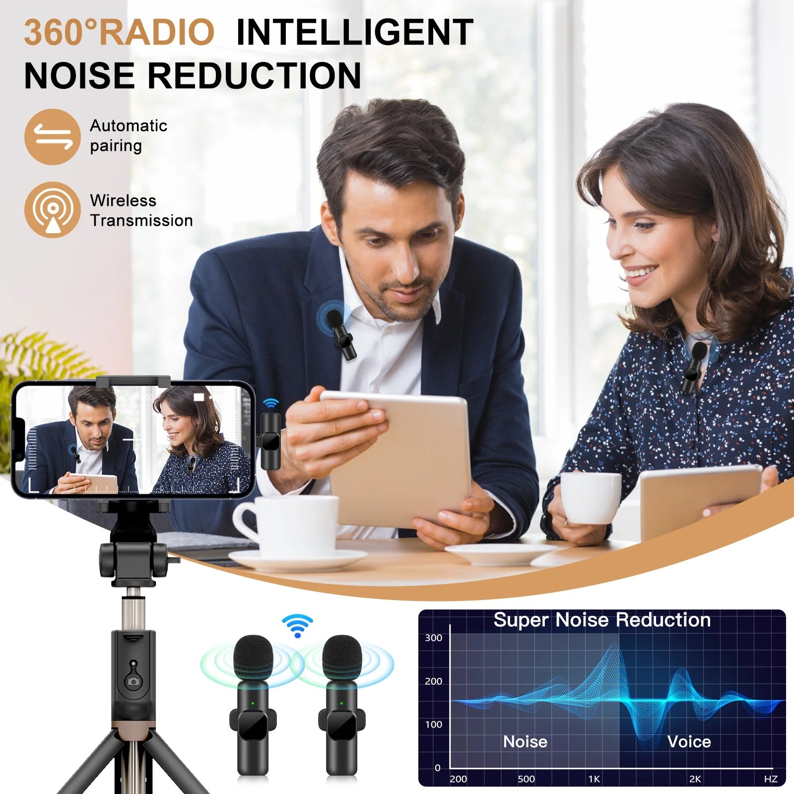 Wireless Lavalier Microphone Portable Mini Mic for iPhone, Android