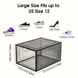 6pcs Shoe Box With Magnetic Door, Plastic Shoes Storage Box, Shoe Collection Display Container, Household Space Saving Storage Organizer For Bedroom, Bathroom, Office, Entryway, Hallway, Closet, Wardrobe, Home, Dorm
