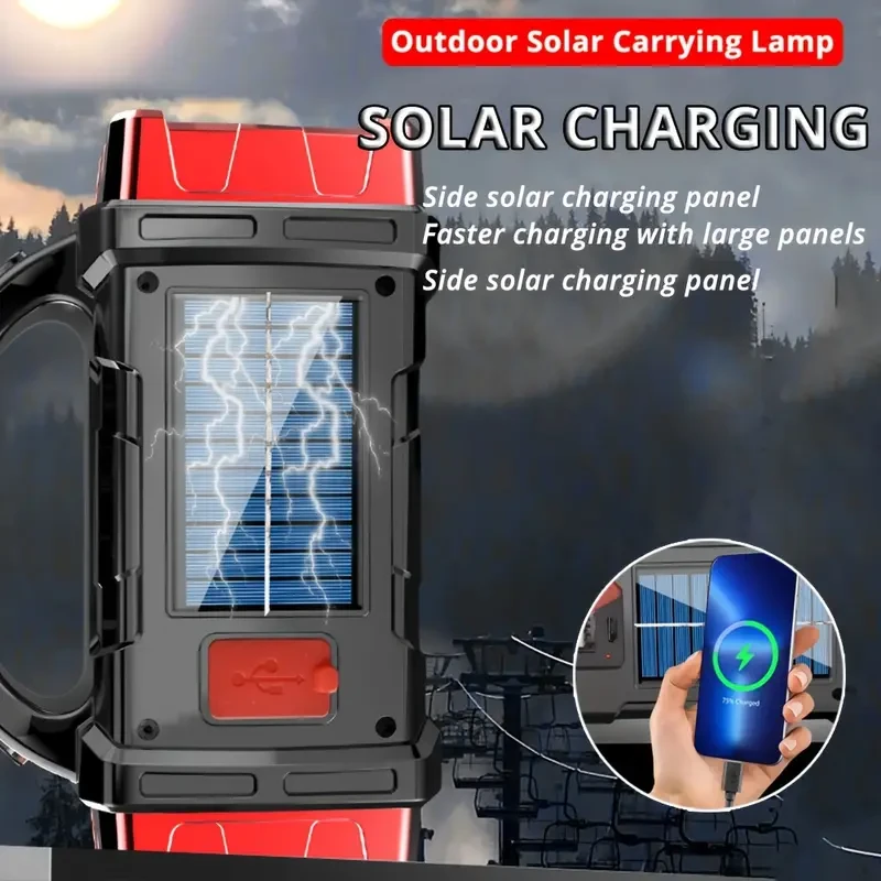 Solar & USB Rechargeable LED Lantern Flashlight, 1500mAh Nickel Battery, Tactical COB Work Light, 4 Modes, Emergency Power Bank Function, Portable for Camping