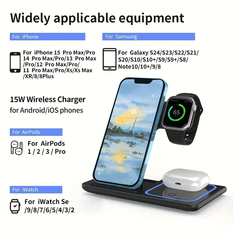 Ultra-Fast 15W Foldable 3 in 1 Wireless Charging Dock