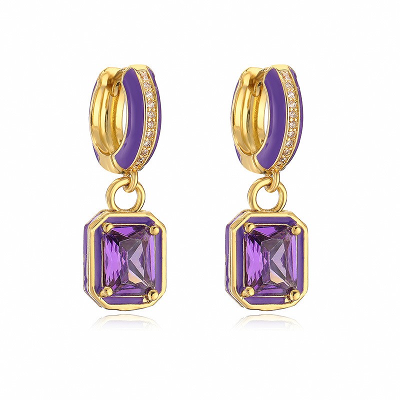 Inlaid Color Diamond Cube Sugar Earrings