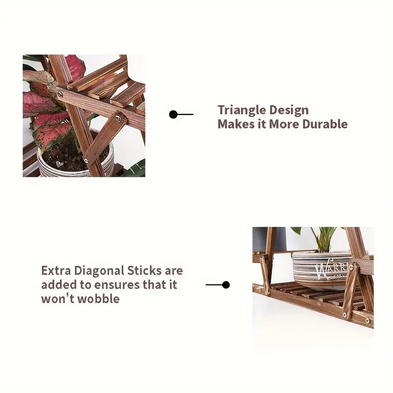 6-Tier Wooden Plant Stand - Waterproof Carbonized Wood Display Rack for Indoor & Outdoor Use