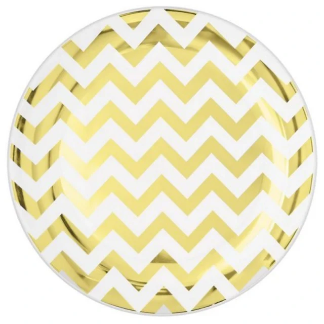 Premium Chevron Gold 19cm Round Plastic Plates - Pack of 20