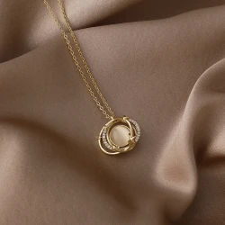 Double round overlapping opal planet necklace women