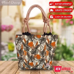 Totebag Batik Printing Ethnic Motif Tribal Tropical Floral Orange