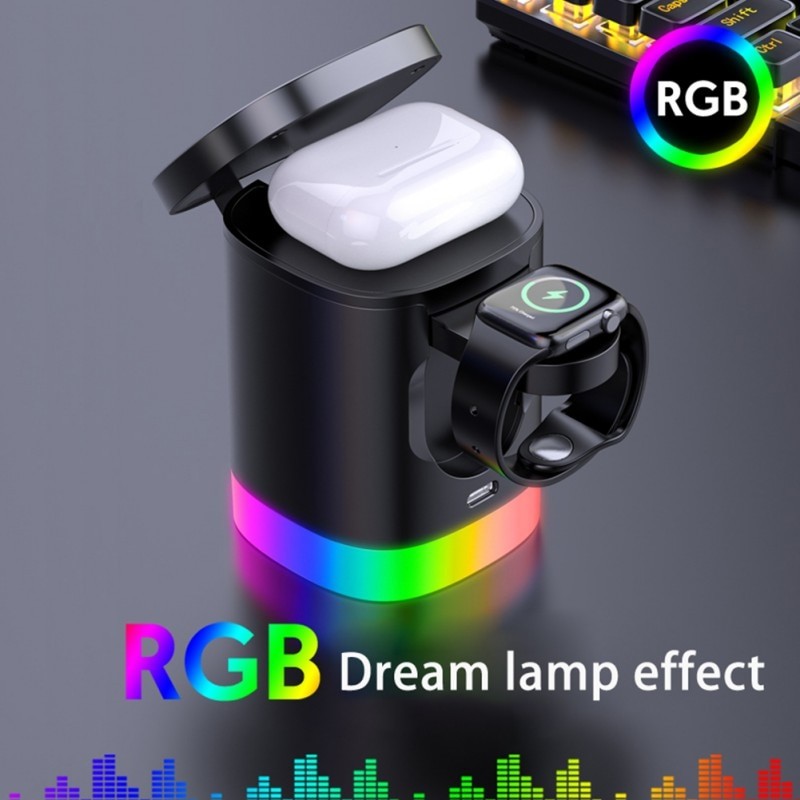 3 In 1 Magnetic Wireless Fast Charger For Smart Phone RGB Ambient Light Charging Station