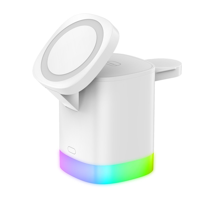 3 In 1 Magnetic Wireless Fast Charger For Smart Phone RGB Ambient Light Charging Station