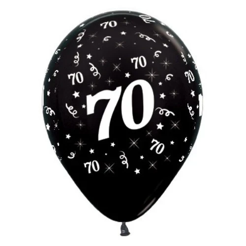 Balloons Age 70 Black Metallic  - Pack of 6