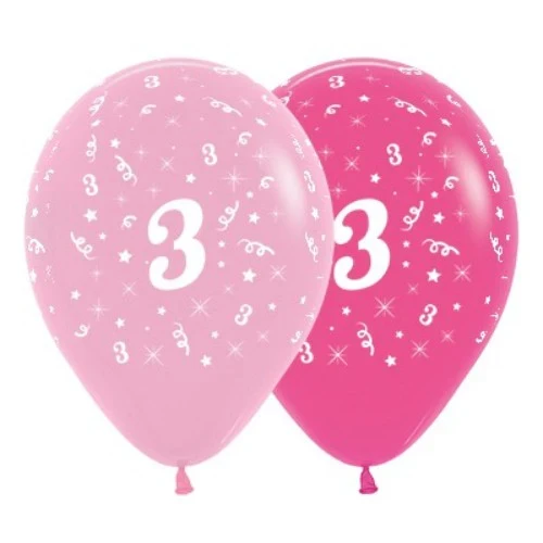 Balloons Age 3 Pink - Pack of 6