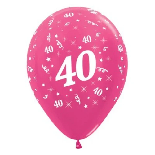 Balloons Age 40 Fuchsia Metallic Pearl  - Pack of 25