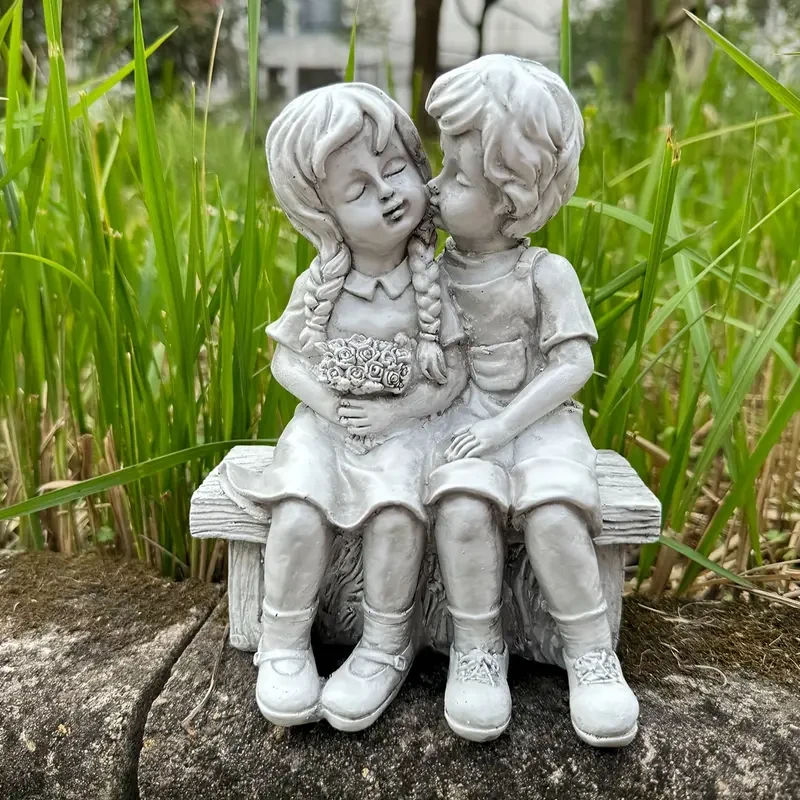 Boy and Girl Couple Garden Statue - Resin Outdoor Ornament for Courtyard and Garden Decor
