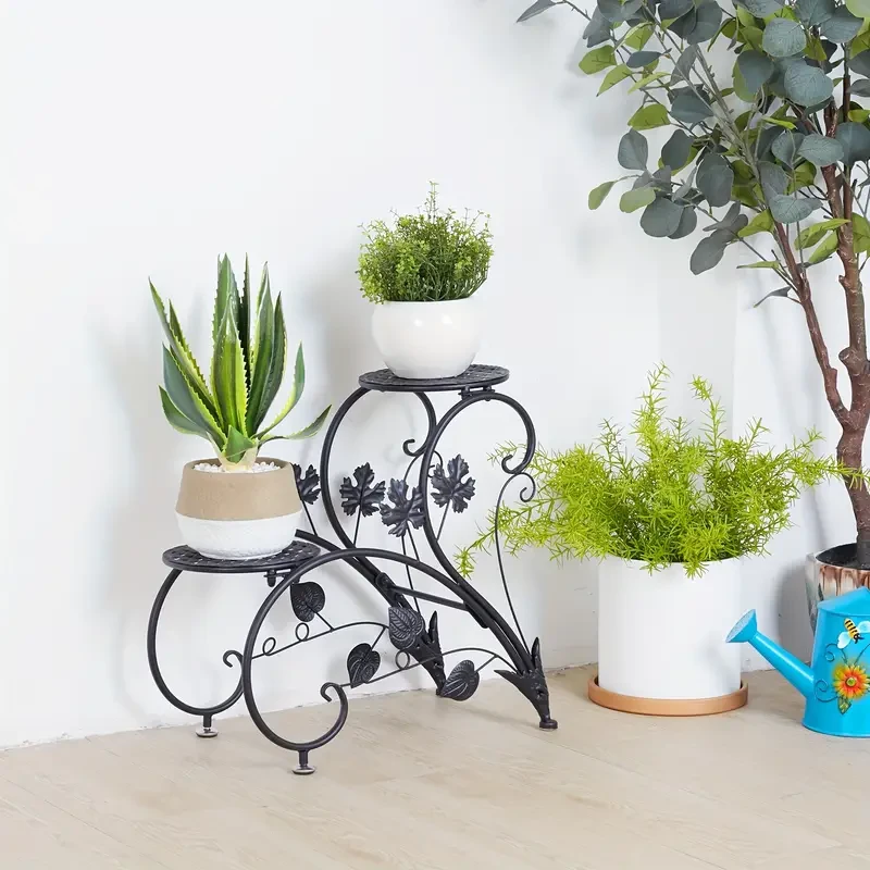 4-Tier Tall Metal Plant Stand - Black Iron Flower Planter Rack for Indoor and Outdoor Use