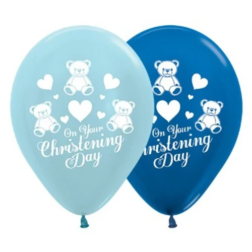 30cm On Your Christening Day  Blue & Dark Blue Metallic - Pack of 6