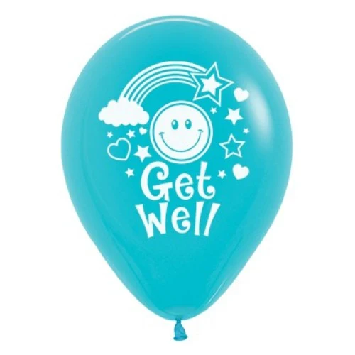 30cm Get Well Smiley Faces  Caribbean Blue - Pack of 6