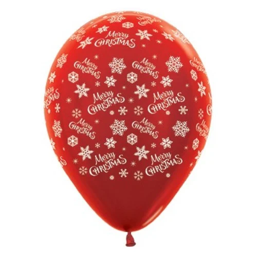 30cm Merry Christmas Snowflakes  Red Metallic - Pack of 6