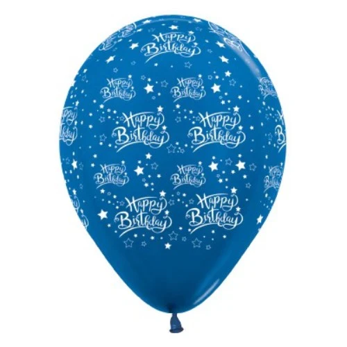 30cm Happy Birthday Stars Blue Metallic - Pack of 25