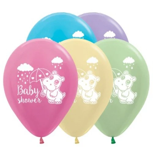 30cm Baby Shower Hippo Satin Pearl Assortment - Pack of 25