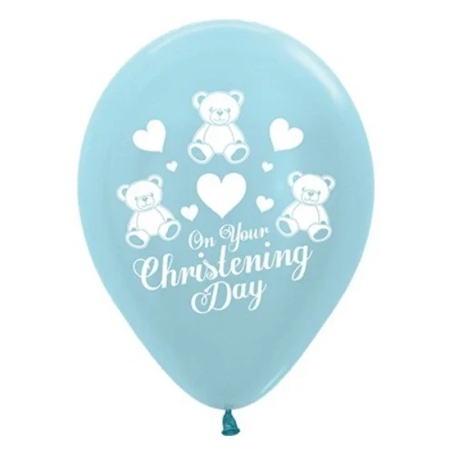 30cm On Your Christening Day Blue Satin Pearl - Pack of 25