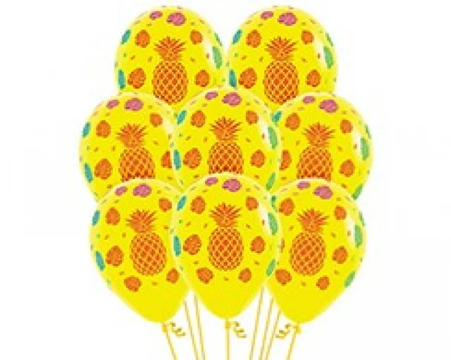 30cm Tropical Design On Fashion Yellow Latex Balloons, 12pk - Pack of 12