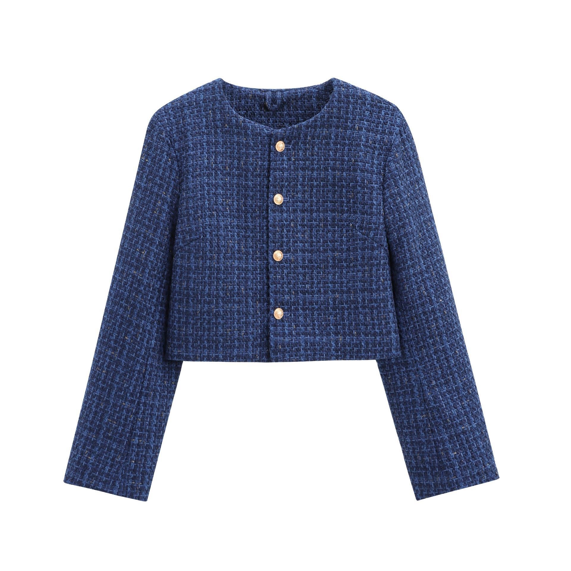 Round Neck Single-breasted Velvet Short Coat