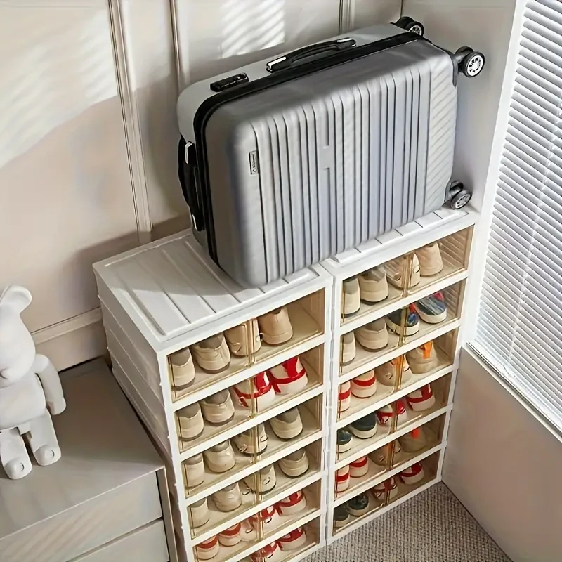 9-Layer Transparent Door Folding Shoe Cabinet - Dustproof, Free Installation Shoe Rack and Organizer for Living Room Storage