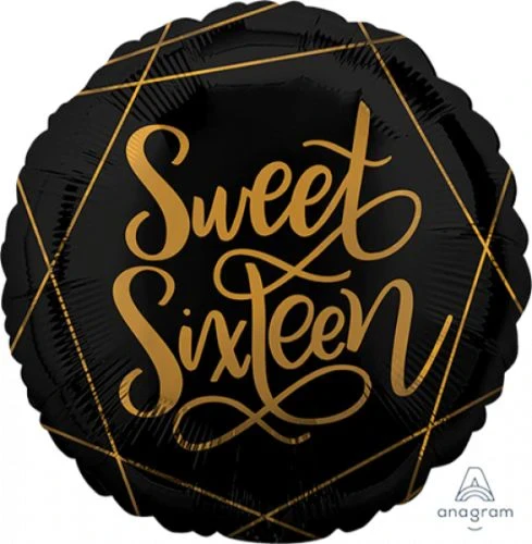 45cm Standard Hx Elegant Sweet Sixteen Black & Gold