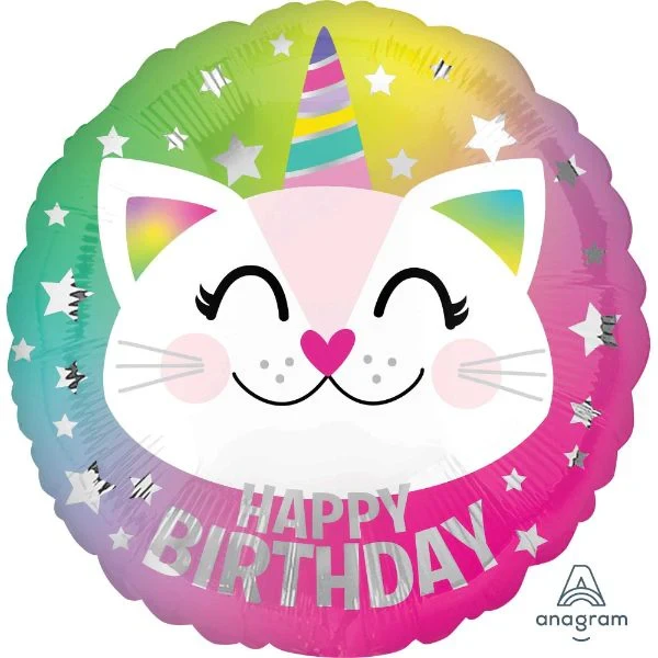 Balloon - 45cm Standard HX Happy Birthday Caticorn Cat Unicorn
