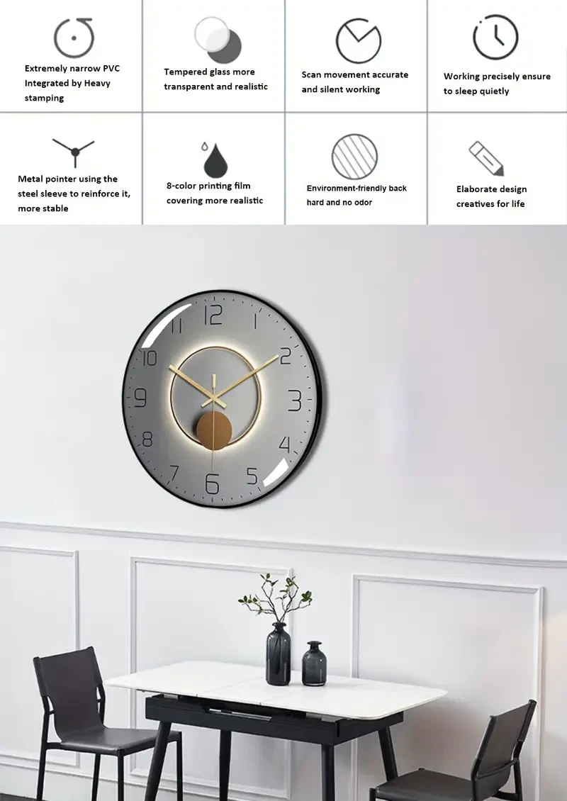 14-Inch PVC Wall Clock with Tempered Glass Cover