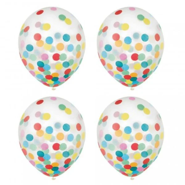 Latex Balloons 30cm & Confetti Multi-Coloured (Pack of 6)