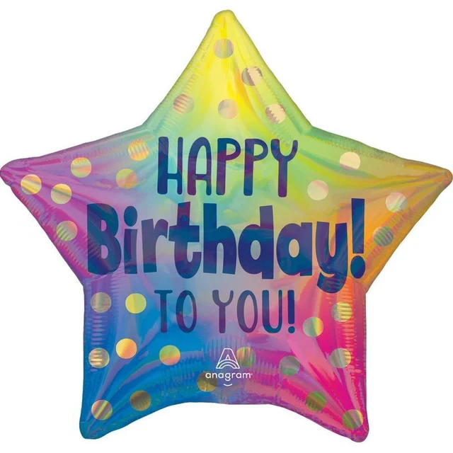Foil Balloon - STD HBD To You Gold Dots Holo Star (45cm)