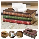 Creative Retro Wooden Book Shape Tissue Box