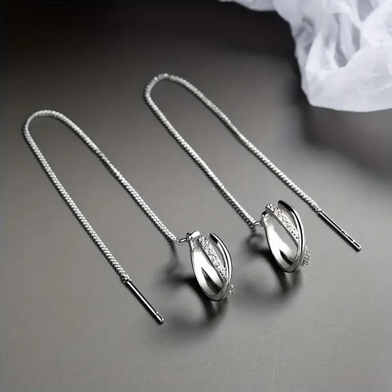 Sparkling Zircon Ear Cuff Threader Earrings
