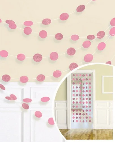String Decorations Glitter Round New Pink - Pack of (6)