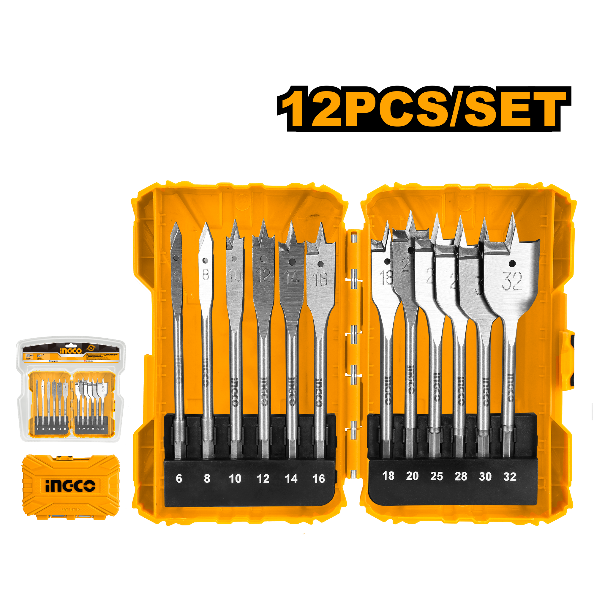 Flat wood drill bits set 12Pcs