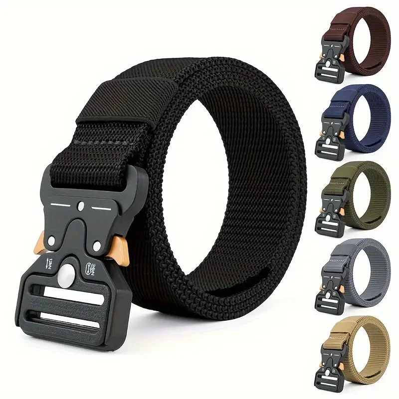 Unisex Solid Color Tactical Belt - Casual Nylon Canvas Belt with Automatic Buckle for Men and Women