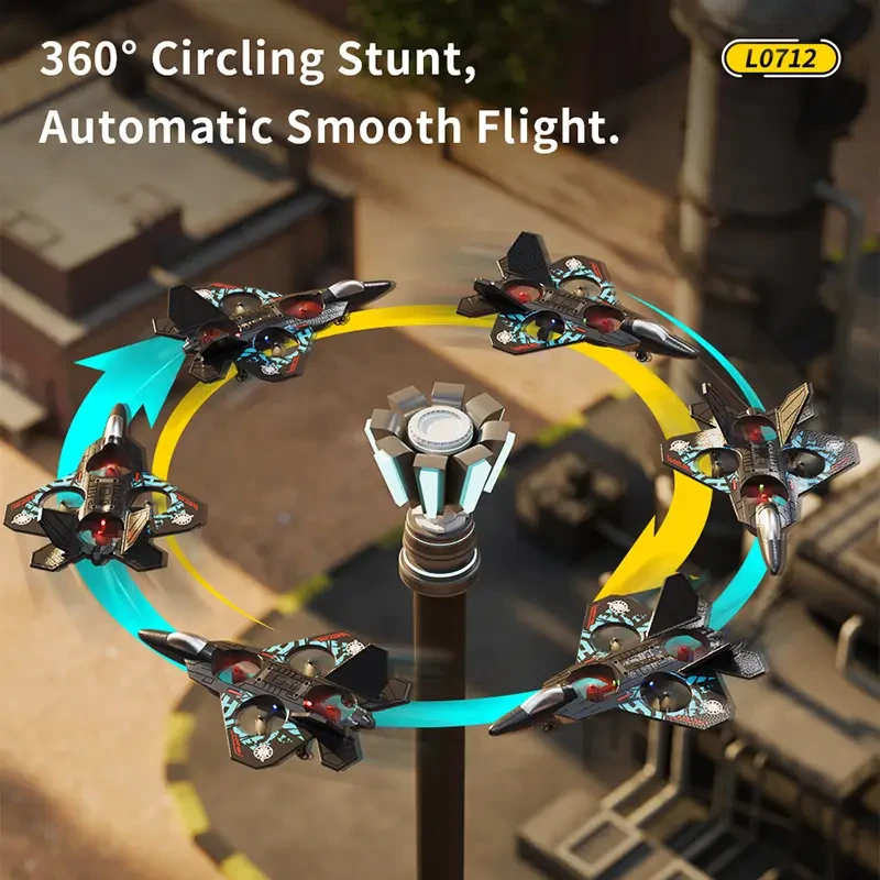 1pc L0712 Upgraded Fighter Shaped Quadcopter Drone, LED Lights, 1574.8inch Control Range, 3149.61inch Altitude, 6.5m/s Speed, USB Rechargeable, 6-8min Flight Time, One-Button Return, Headless Mode, 360 Tumbling Stunts, Ideal for Christmas & Easter Gifts