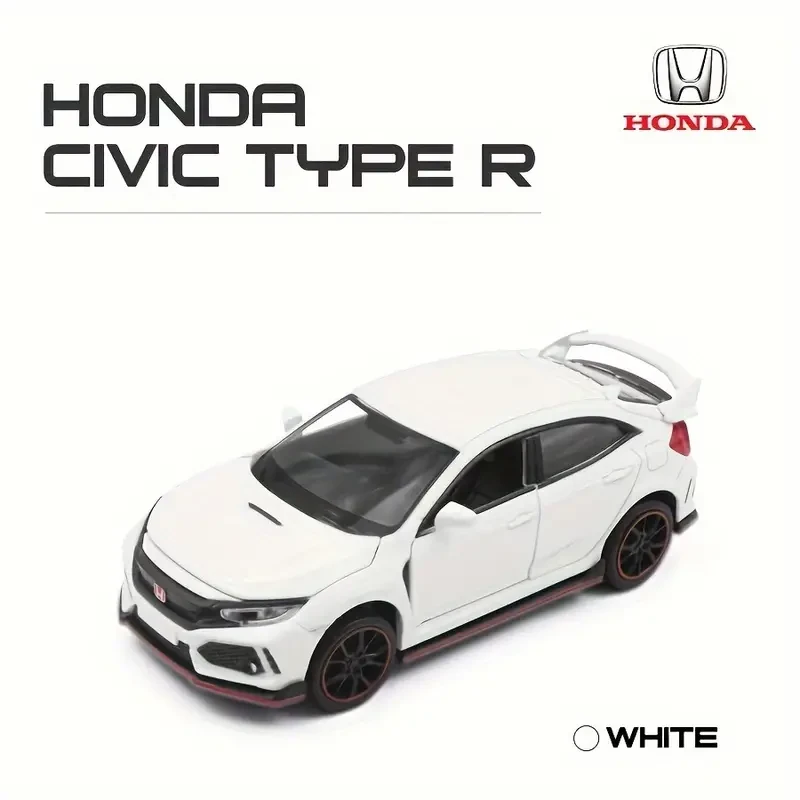Honda Civic Type R Die-Cast Scale Model Car 1:32, Pull-Back Action, Zinc Alloy Toy Vehicle with Opening Doors, Authentic Design, for Kids 3+ - H Brand